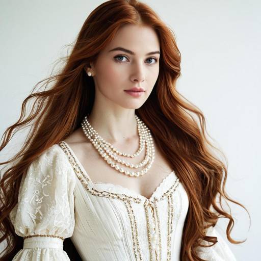 Graceful Maiden with Auburn Hair and Pearls
