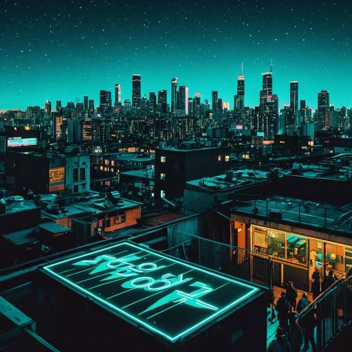 Vibrant Neo-Noir Urban Rooftop Poster Vibrant Neo-Noir Urban Rooftop Poster