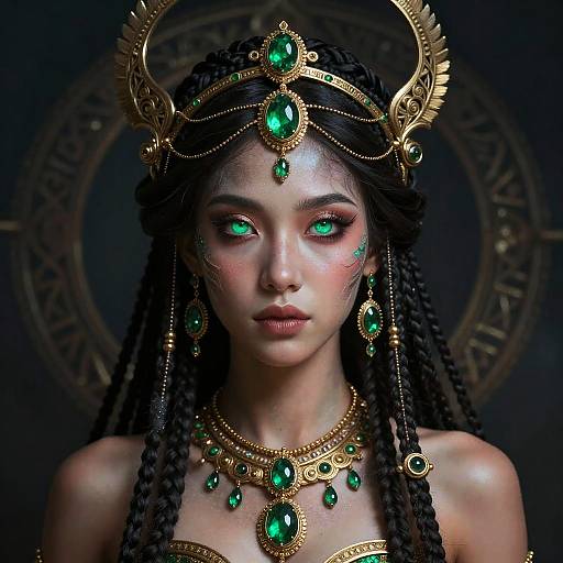 Enchantress with Emerald Eyes in AI Zulu World