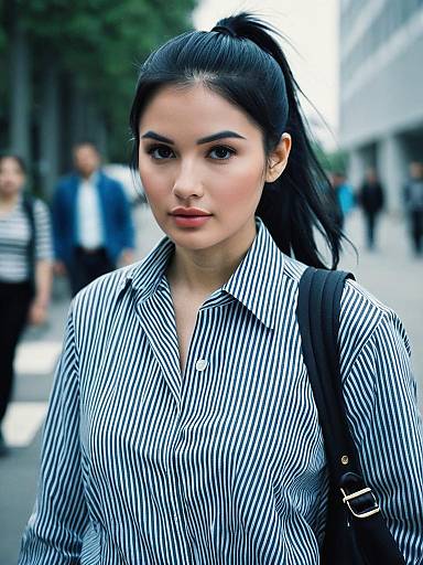 Young Woman in Striped Shirt Outdoors