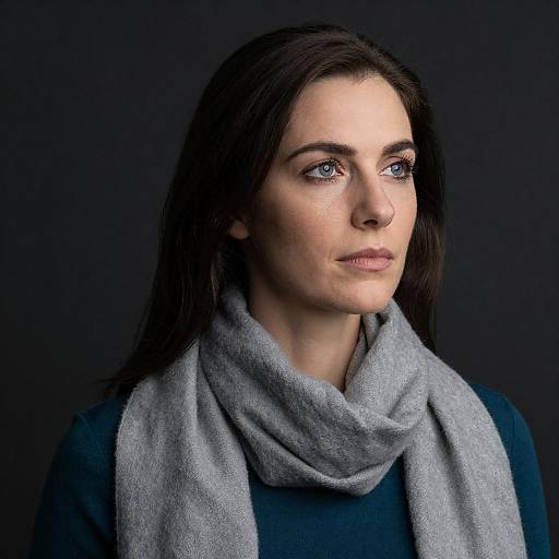Elegant Woman in Teal and Gray Scarf