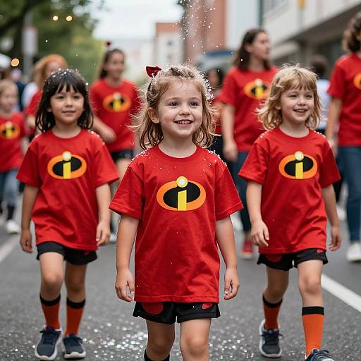 Photograph of three young girls in red 