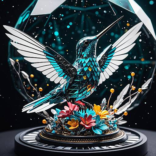 Mechanical Hummingbird Figurine in Crystal Dome