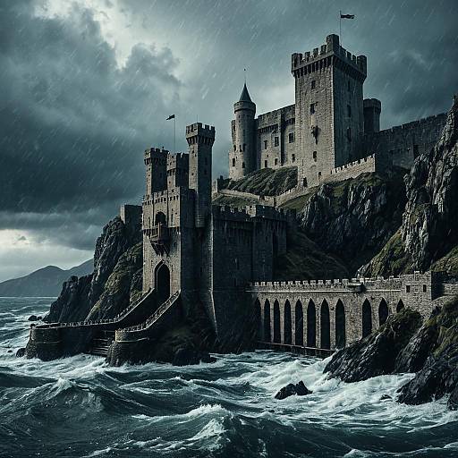 Majestic Castle Overlooking Stormy Sea