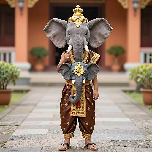 Young Boy in Detailed Elephant Costume