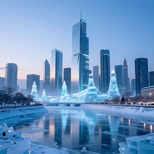 Futuristic Ice Cityscape at Dusk