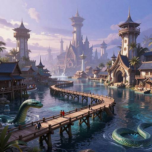 Mystical Fantasy Port City at Dawn