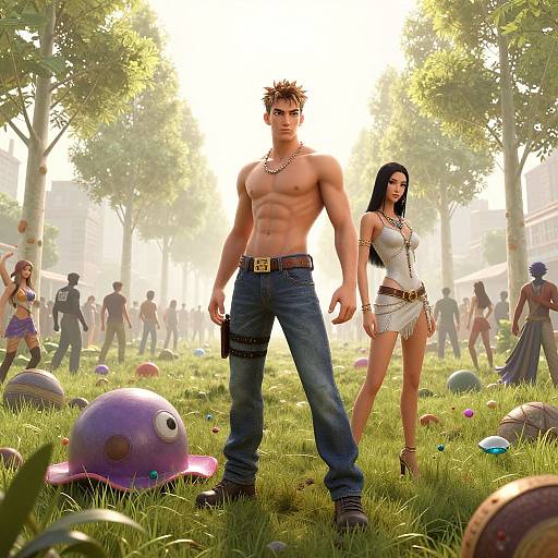 Elegant Muscular Rapper in Foggy Cityscape