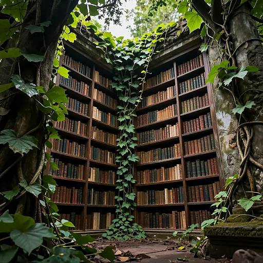 Ancient Library with Living Vines
