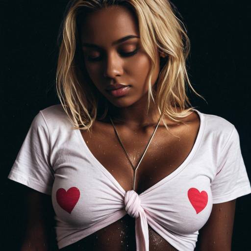 Dark-skinned Woman Wearing Tied Crop Top with Heart Prints