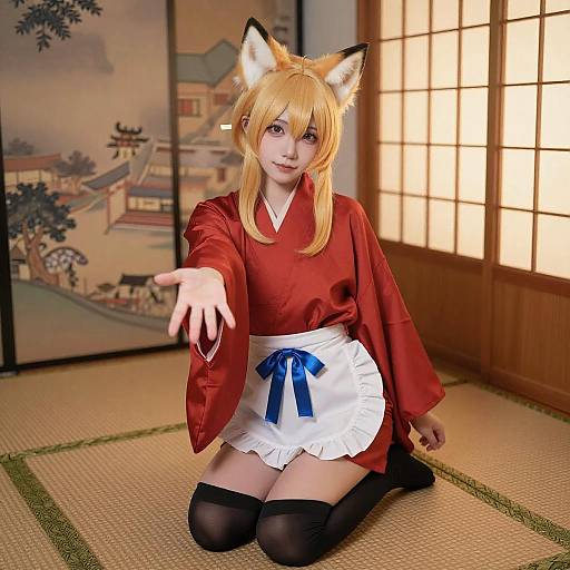 Blonde Fox-Eared Cosplayer in Kimono