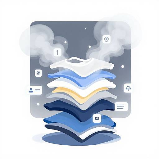 Digital illustration of layered blue and white waves with cloud icons and symbols against a dark blue gradient background.