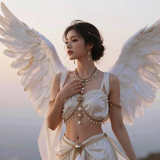 Elegant Female Angel with Feathers