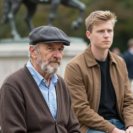 Older and Younger Man Seated Outdoors