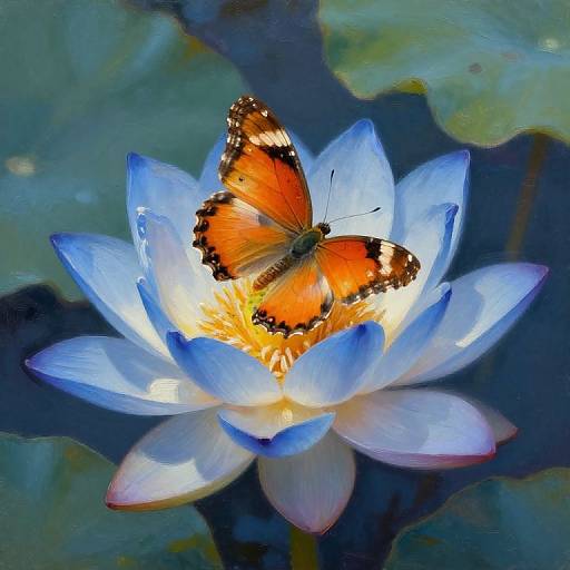 Impressionistic Orange Butterfly on Lotus
