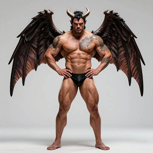 Muscular Demon with Wings and Tattoos