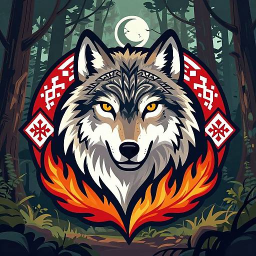 Slavic Wolf Emblem with Fire Feathers
