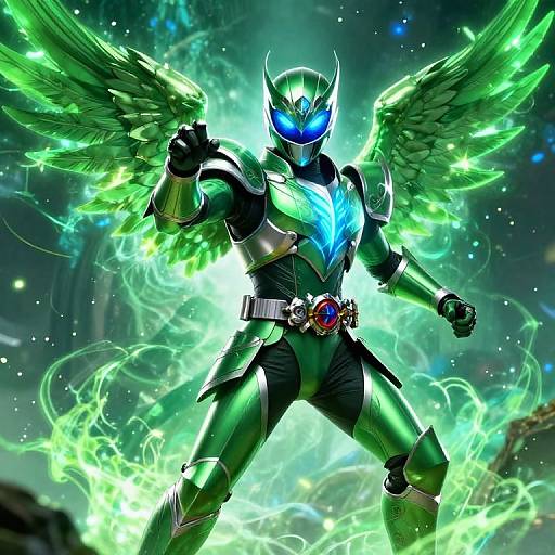 Mystical Green Knight with Angelic Wings