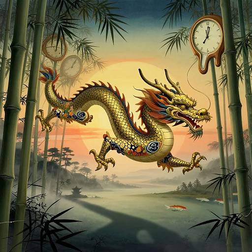 Surreal Ukiyo-e Dragon at Sunset