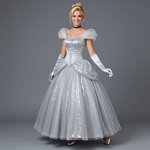 Smiling Blonde Princess in Silver Costume