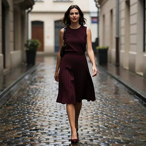 Chic Woman Walking Night Alley