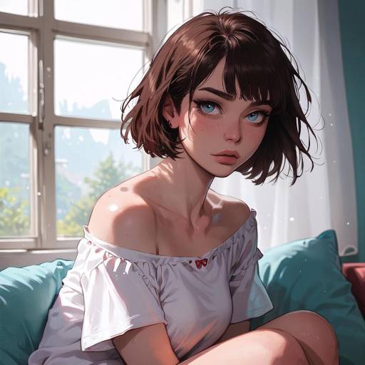 Realistic Portrait of a Girl at Window