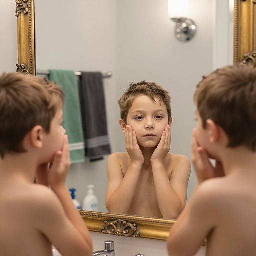 Young Boy Reflecting in Ornate Mirror