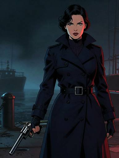 Moody Female Detective at Foggy Dock