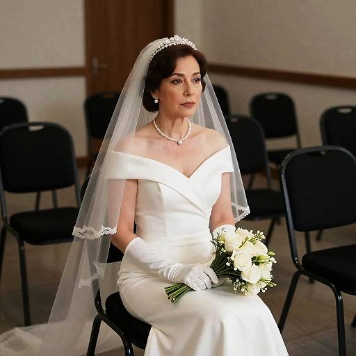 Serious Middle-Aged Bride Sitting Alone
