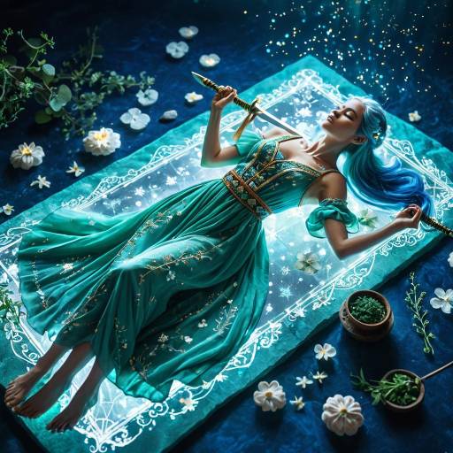 Fantasy Healer with Glowing Sword and Blue Hair