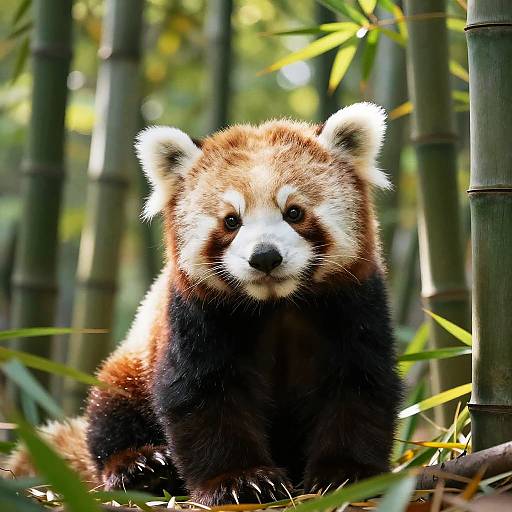 Adorable Baby Brown Panda in Bamboo Forest