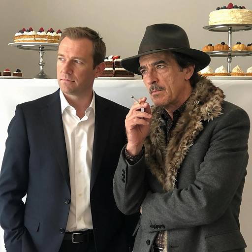 Stylish Men with Pastries in Background