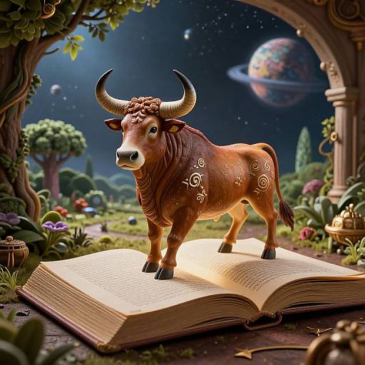 3D Zodiac Bull Emerging from Book