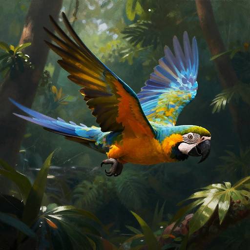 Colorful Macaw Swimming in Rainforest