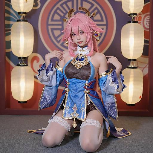 Pink-Haired Anime Cosplayer in Ornate Outfit