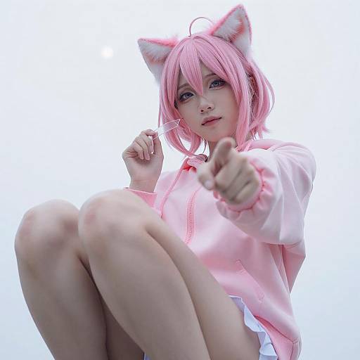 Pink-Haired Cat Ear Character Pose