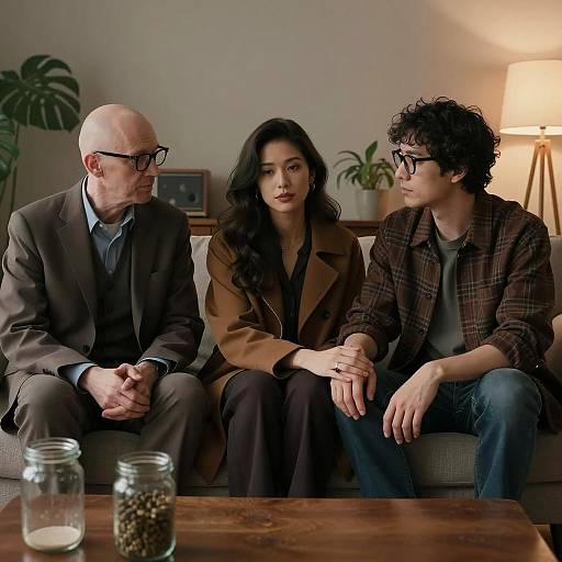 Dimly Lit Room with Three People