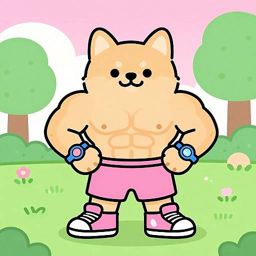 Kawaii Muscular Dog in Colorful Park