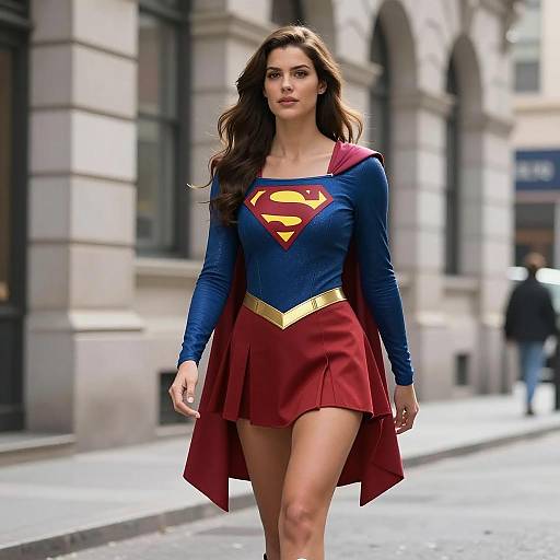 Woman in Supergirl Costume Walking on City Street