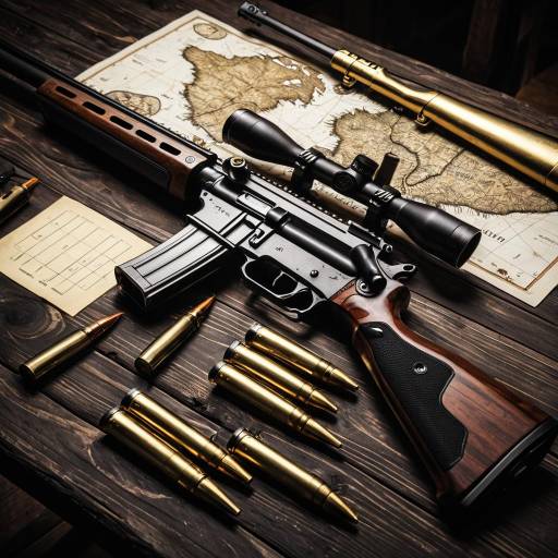Hunting Rifle with Ammunition and Antique Map