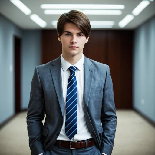 Young Man in Formal Suit and Blue Tie Indoors