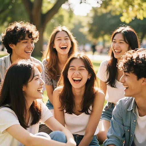 Joyful Friends Laughing in Sunlit Park
