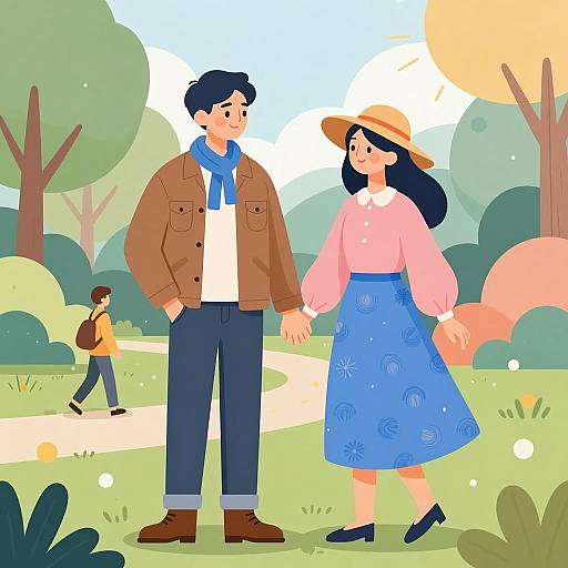 Couple Hand-in-Hand in Abstract Park