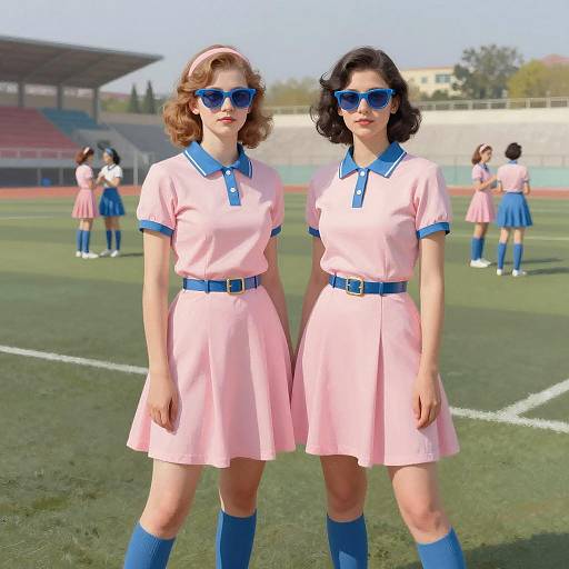 Vintage Pink Sporty Women on Field