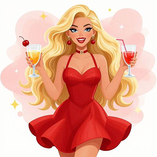 Glamorous Woman in Red Dress