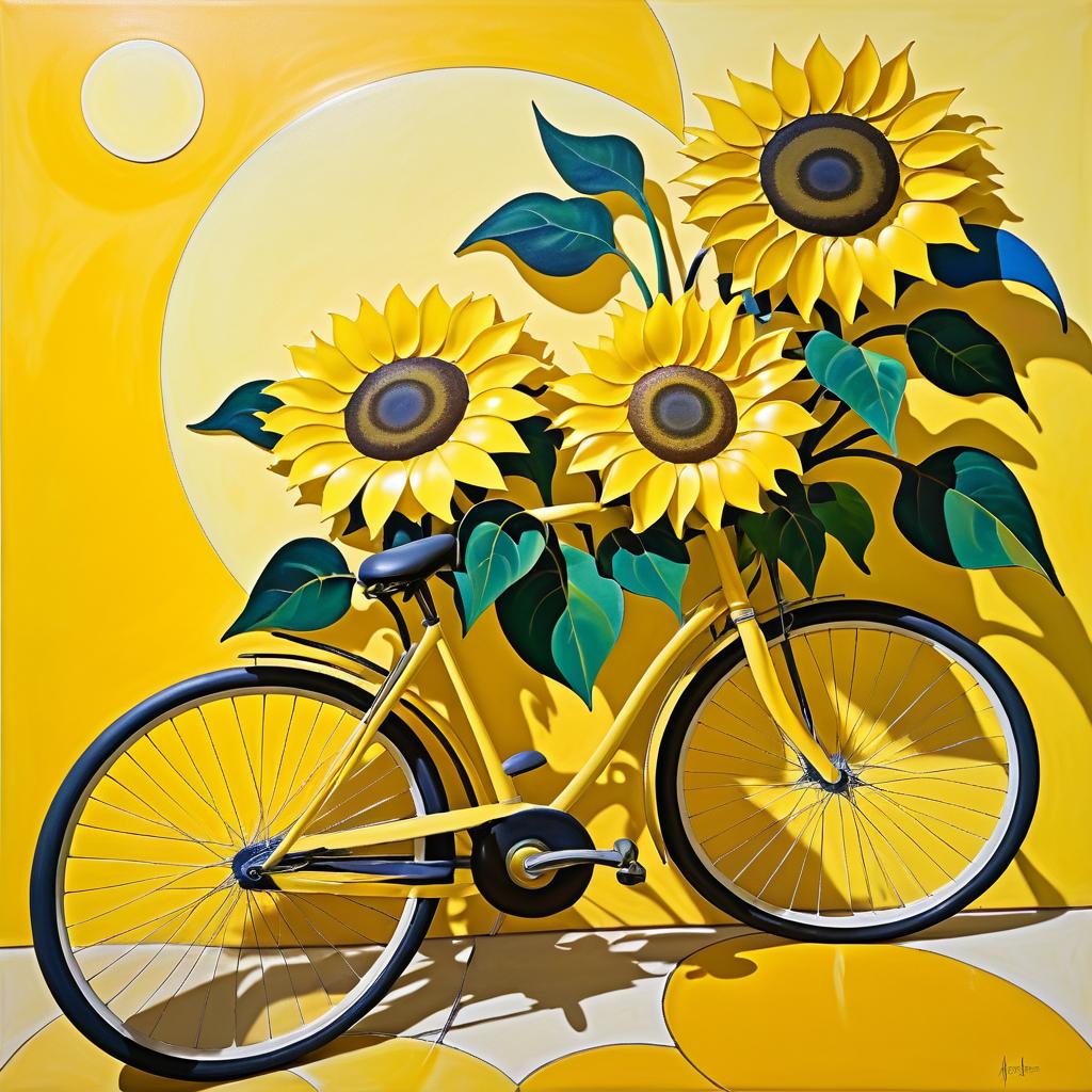 Surreal Bicycle and Sunflower Still-Life