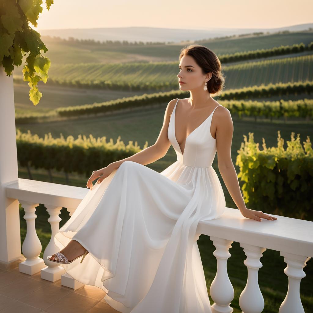 Elegant French Woman in Twilight Vineyard