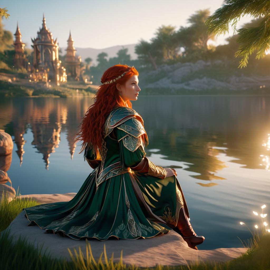 Enchanting Redhead Elf Warrior by the Lake