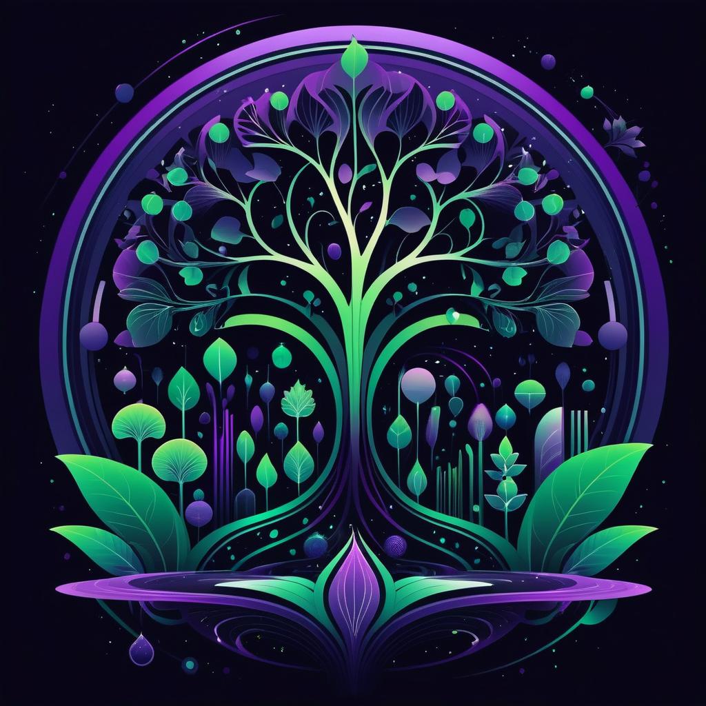 Futuristic Nature Elements in Purple and Green