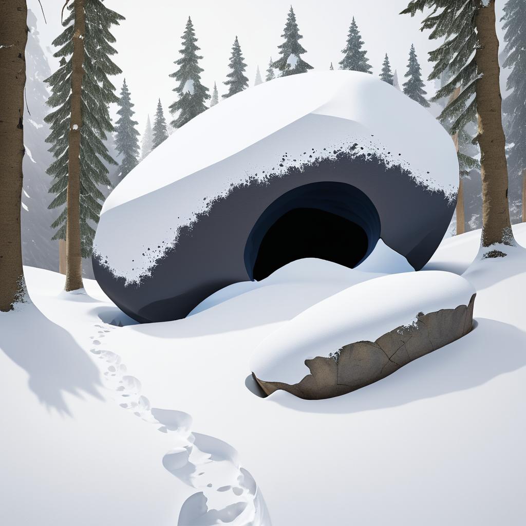 Snow-Covered Boulder with Dangerous Void